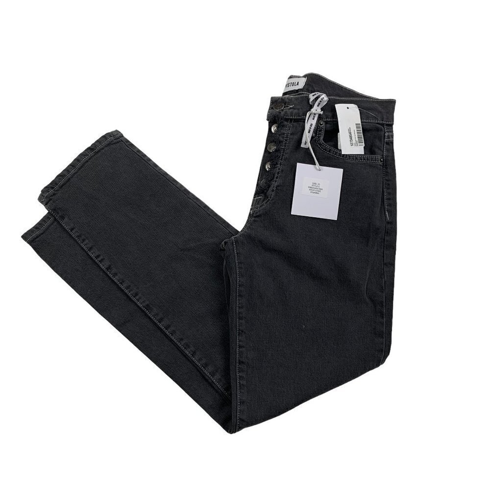 Pistola Charlie High Rise Straight Distressed Gray Wash Button Fly Women's SZ 25